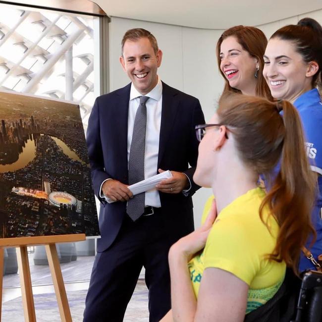 Treasurer and Member for Rankin Jim Chalmers with federal Sport Minister Anika Wells (rear) and stakeholders