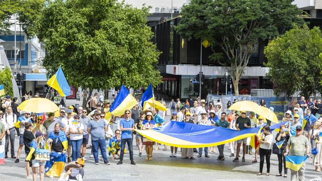 Stand with Ukraine rallies are being held around Australia to mark the third anniversary of the invasion. Picture: Richard Walker