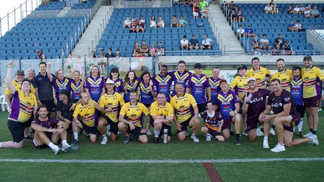 Both teams from the exhibition match between the Connect Rugby League Suns vs Connect Rugby League Phoenix at Sunshine Coast Stadium on Sunday, February 12, 2023. Picture: Katrina Lezaic