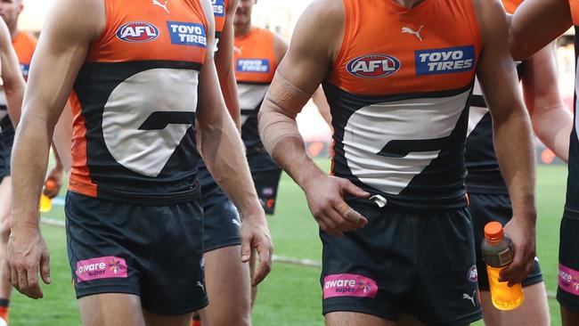 GWS players. (Photo by Jason McCawley/AFL Photos/via Getty Images)