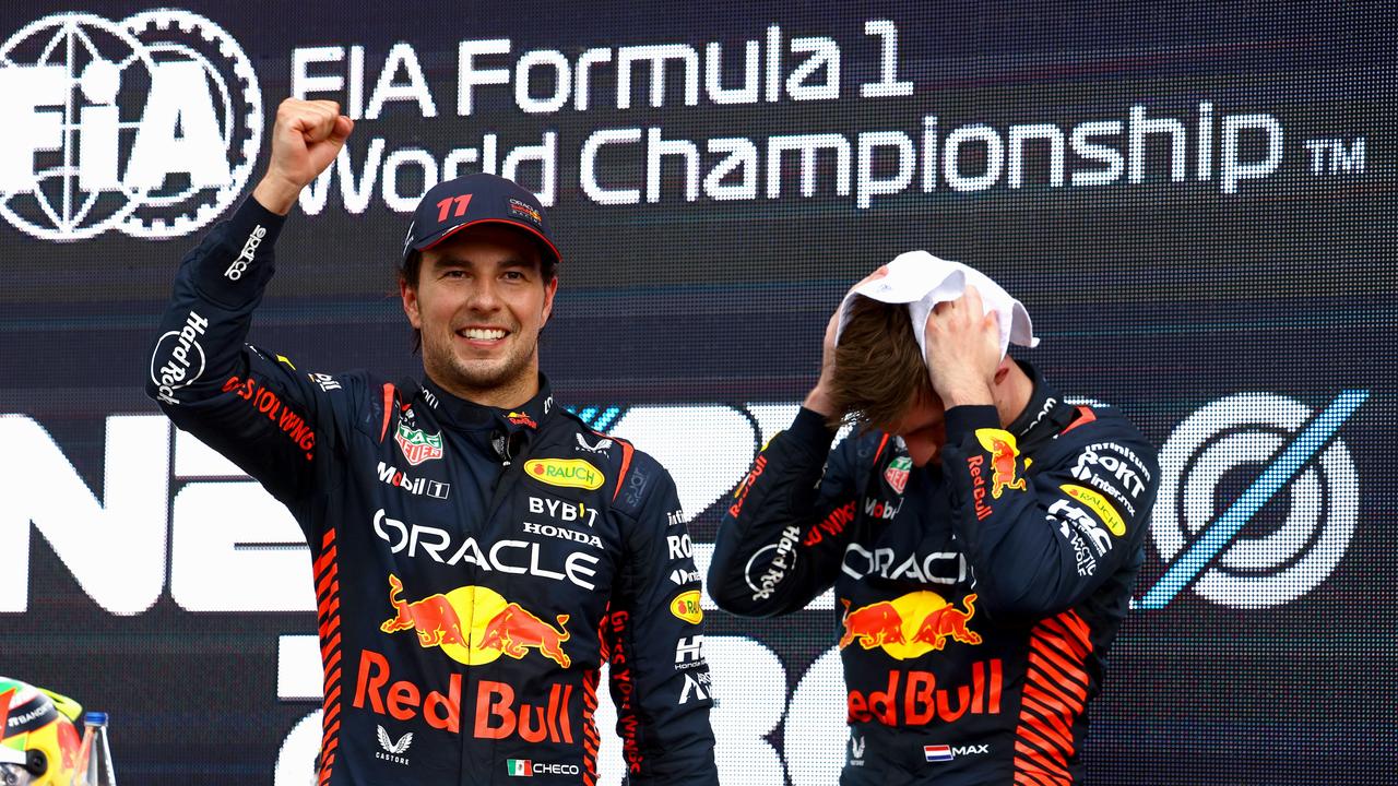 Sergio Perez (L) and and Red Bull teammate, Max Verstappen (R), are locked in a battle for this year’s title. Picture: Getty