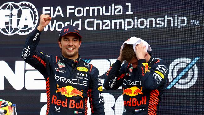 Sergio Perez (L) and and Red Bull teammate, Max Verstappen (R), are locked in a battle for this year’s title. Picture: Getty