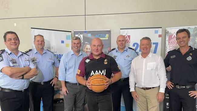 Acting Assistant Commissioner Youth Crime Taskforce Commander George Marchesini, Detective Inspector Kevin Goan, Police Minister Mark Ryan, Mulgrave MP Curtis Pitt, Assistant Commissioner Chris Hodgman, Cairns MP Michael Healy and PCYC Police Liaison Adam Willmott. Picture: Alison Paterson