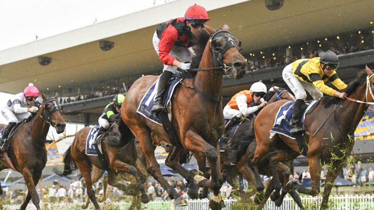 The Gai Waterhouse and Adrian Bott-trained Townsend (red cap, sleeves) is one of the key betting fancies for Thursday's Summer Cup at Royal Randwick. Picture: Bradley Photos