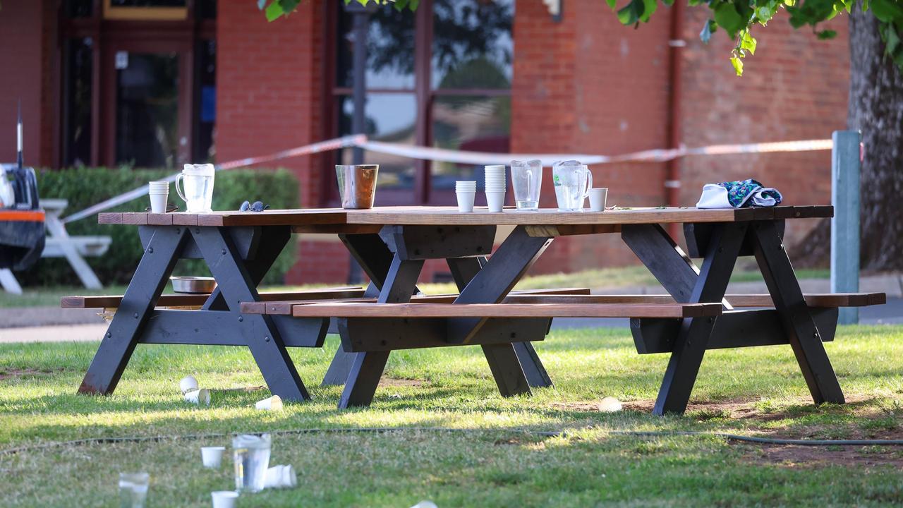 Jugs and drinks from the pub can still be seen at the scene. Picture: NCA NewsWire / Brandan Beckett