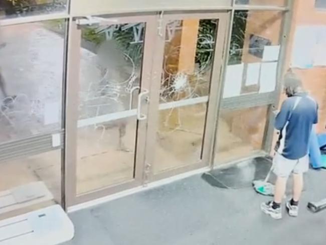 An after-hours cleaner had to  barricaded himself inside an office after three girls  allegedly broke into a council gym and hurled kettlebells at the locked door. Picture: Supplied