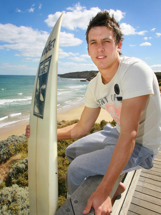 Travis Boak relaxing in Jan Juc ahead of the AFL Draft in 2006. Picture: Glenn Ferguson