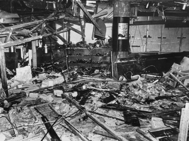 Wreckage and debris litter the barely recognisable interior of the Mulberry Bush public house in Birmingham, after it was bombed by the Provisional IRA. Date unknown. Picture: Central Press/Getty