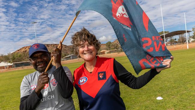 Umpires (and MFC members) Claire Norman and Lazarus Connelly officiated the first game on the new surface. Picture: Emma Murray