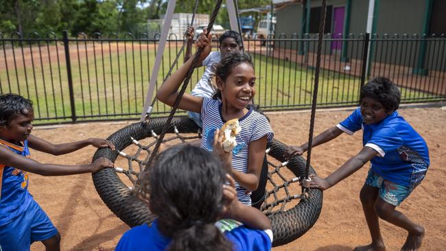 Yirrkala students play on a playground. Picture: Floss Adams.