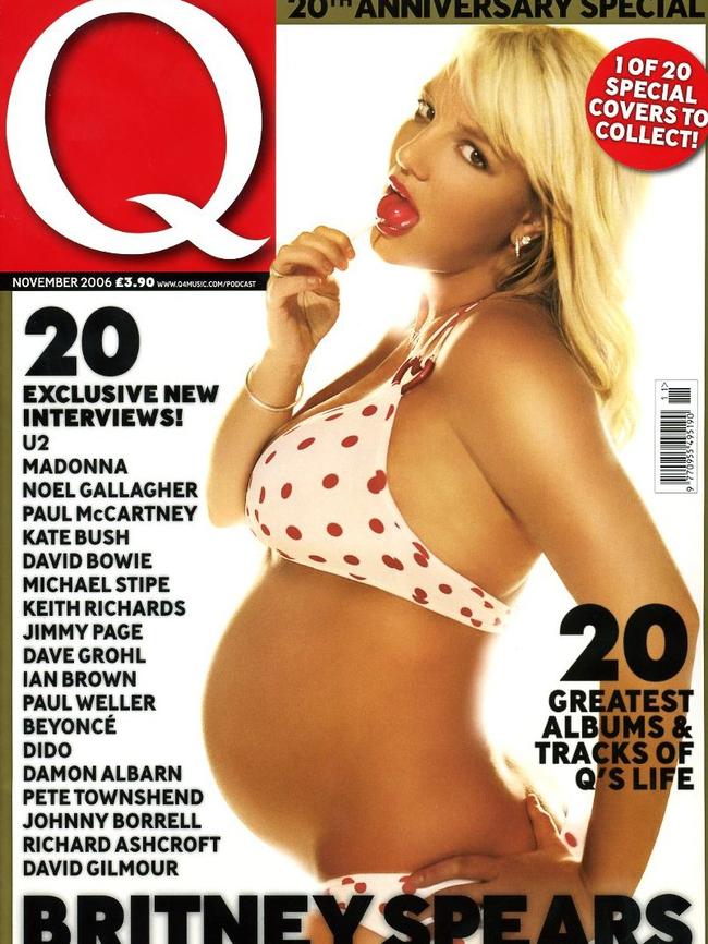 A pregnant Britney Spears on the cover of Q magazine, November 2006. Picture: Q