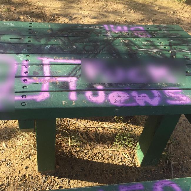 Vandals covered Heathcote's Viewing Rock Lookout and nearby picnic tables with racist and anti-Semitic graffiti on Friday June 4, 2021. Picture: Contributed