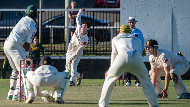 There was plenty of pressure around the bat with Marcus Atallah bowling for UNSW. Picture: Monique Harmer