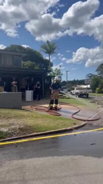 Emergency crews at the scene of a boat fire