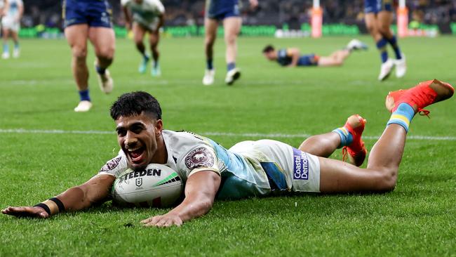 Gold Coast try scoring machine Alofiana Khan-Pereira. Picture: Brendon Thorne/Getty Images