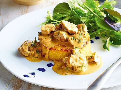 Risotto cakes with mushroom ragu.