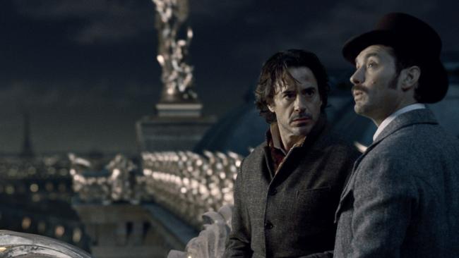 Actors Robert Downey Jr and Jude Law in a scene from 2011 film 'Sherlock Holmes: A Game of Shadows'.