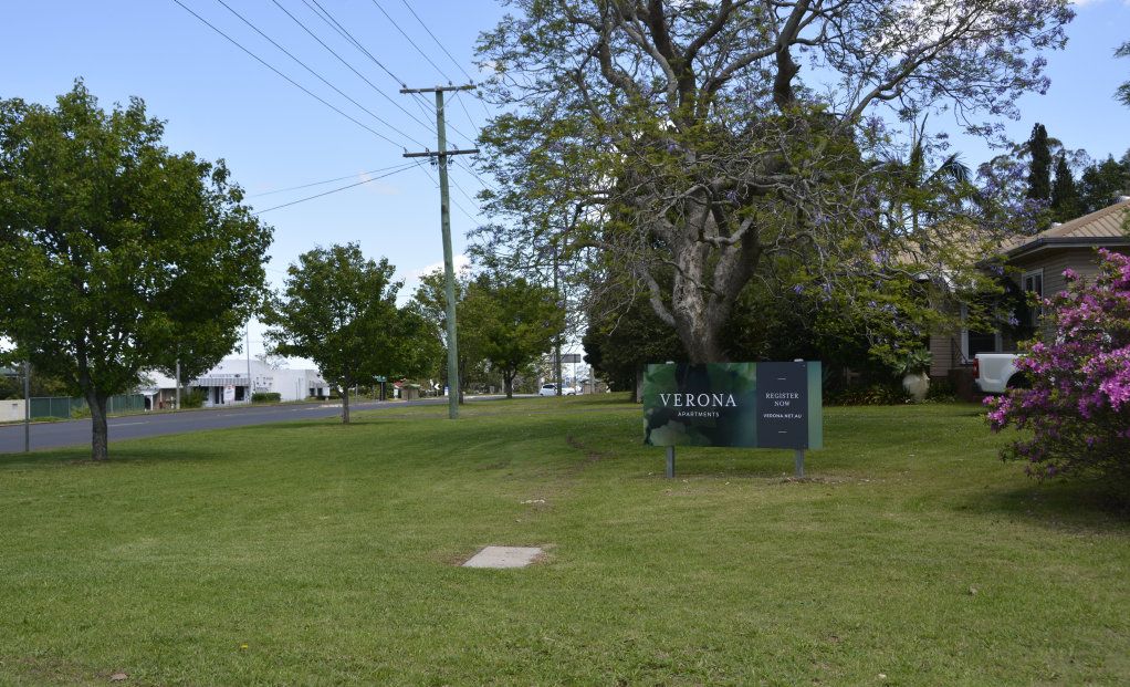 GOING UP: A sign for Verona Apartments in East Toowoomba is calling for expressions of interest for a mid-rise complex despite no plans being lodged with the Toowoomba Regional Council. Picture: Tara Miko