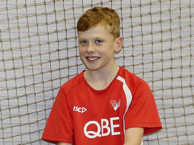 FOR SOUTHERN COURIER. L to R: Hugh Scroop, Daniel McSweeny, Hamish morrison and Ethan Smith are some of a number of local 11-12 year old youngsters have been selected for the Sydney Swans QBE academy for Australian Rules Football. Picture: John Appleyard