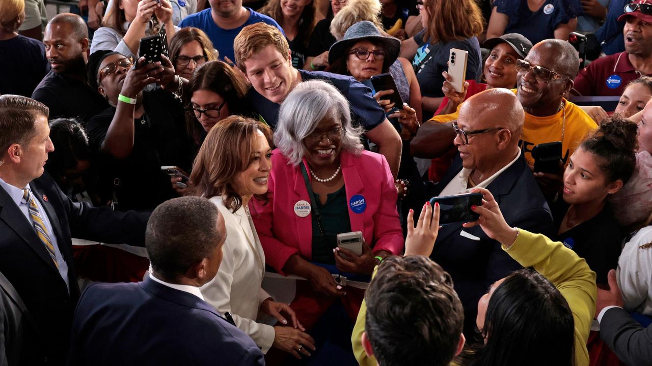 Ms Harris after her speech. Picture: Jeff Kowalsky/AFP