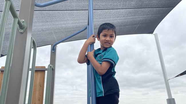 Reyu, 6, was excited for the first day at his new school and meet his classmates. (Picture: Olivia Condous)