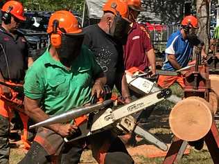 SPEEDY: Brad Scorgie competing in a chainsaw racing event. Picture: Contributed