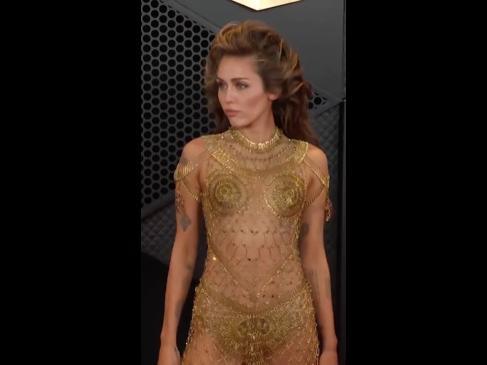 Miley Cyrus sports wild see-through dress at the Grammys