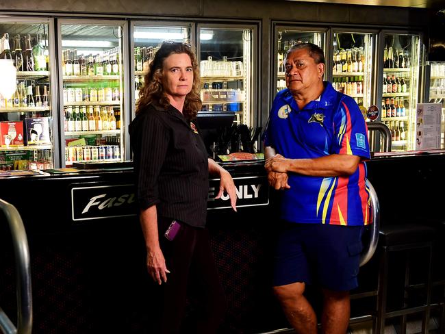 Tracy Village Social and Sports Club manager Robyn Kelleher and former football president Fred Adams. Picture: Justin Kennedy