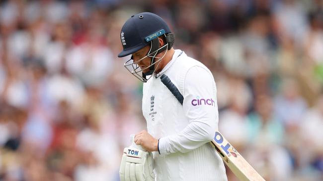 Jonny Bairstow trudges off after another soft dismissal. (Photo by Ryan Pierse/Getty Images)