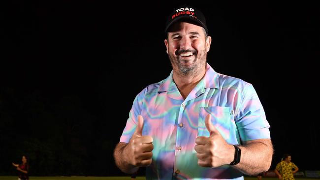 Head coach Luke Zeremes at ‘party shirt’ night at training. Picture: Patrick Woods.