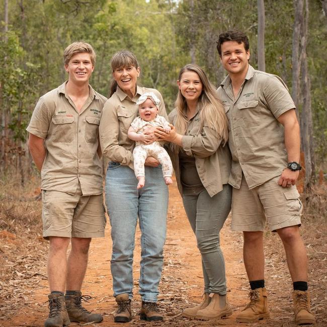 Robert and Terri Irwin with Chandler Powell and Bindi Irwin with daughter Grace.