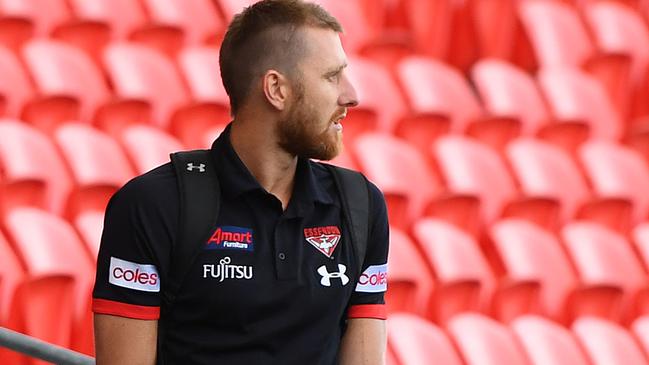 Injured Essendon skipper Dyson Heppell watches on from the sidelines this season.