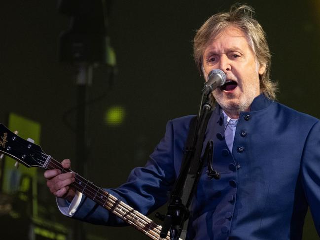 GLASTONBURY, ENGLAND - JUNE 25: Paul McCartney performs on The Pyramid Stage during day four of Glastonbury Festival at Worthy Farm, Pilton on June 25, 2022 in Glastonbury, England. (Photo by Harry Durrant/Getty Images)