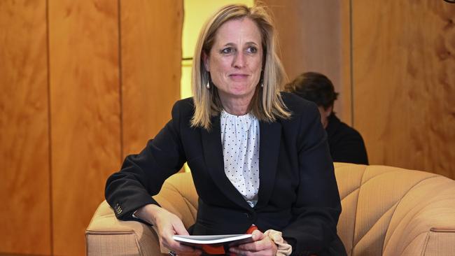 Finance Minister Katy Gallagher in the PM's office at Parliament House in Canberra. Picture: NCA NewsWire / Martin Ollman