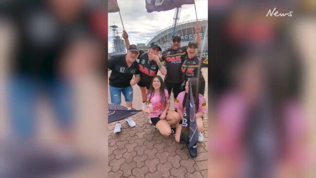 Panthers fans roaring outside Sydney Olympic Park before grand final kick-off