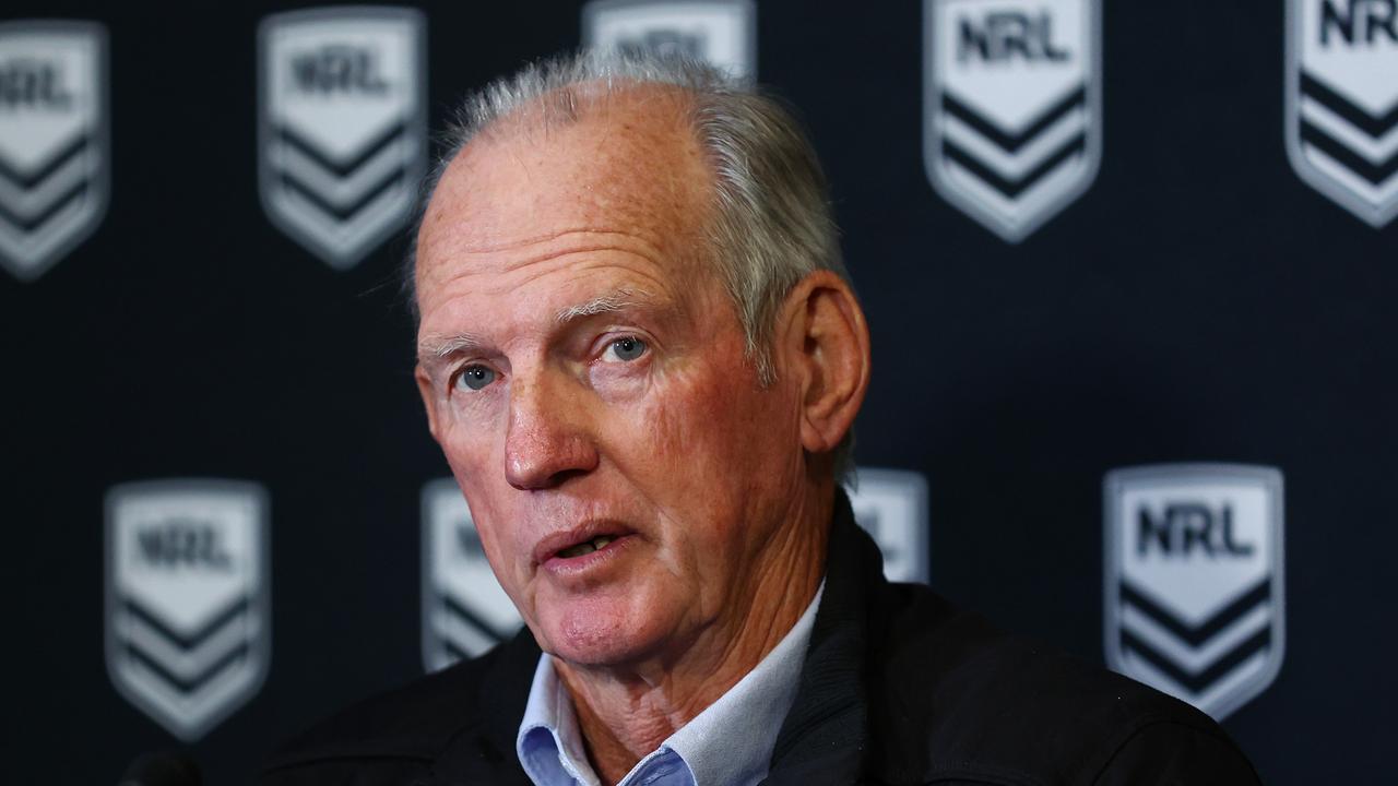 SYDNEY, AUSTRALIA - SEPTEMBER 02: Dolphins coach Wayne Bennett speaks to media during a NRL media opportunity at Rugby League Central on September 02, 2022 in Sydney, Australia. (Photo by Mark Metcalfe/Getty Images)
