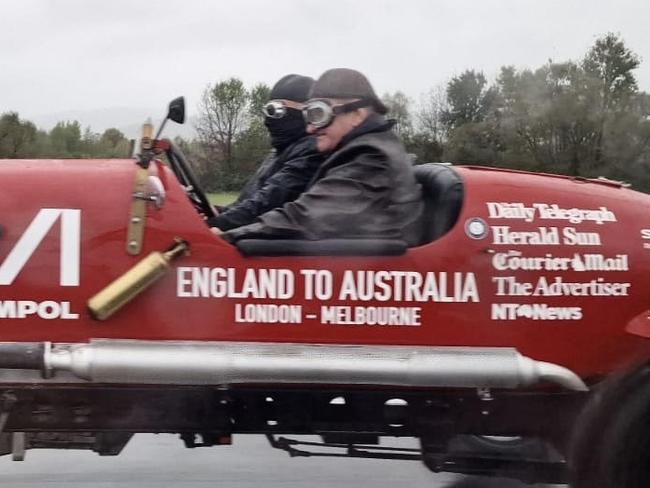 Round the world trip with News Corp journalist Matthew Benns and Cartoonist Warren Brown in a car called The Bean. Pictured is the journey from Slovenia to Croatia. They drove into a rain bomb between Slovenia and Croatia. Picture: Supplied.