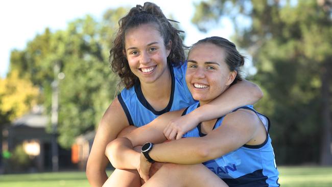 Sturt SANFLW captain Maya Rigter (right) and younger sister Abbey, who made her Double Blues debut last weekend. Picture: Dean Martin