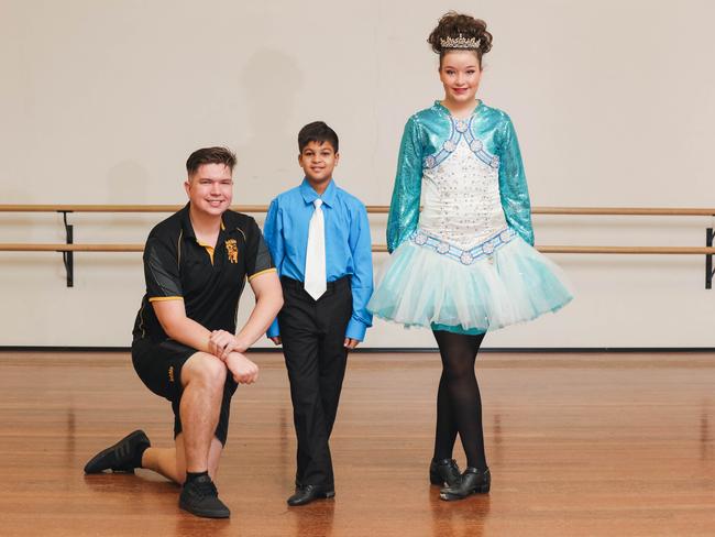 Representing the Keltikka Performance Dance Company, from left, Fletcher Austin, Paul Davey, 10, and Daniela Ovado, 14. Picture: Glenn Campbell