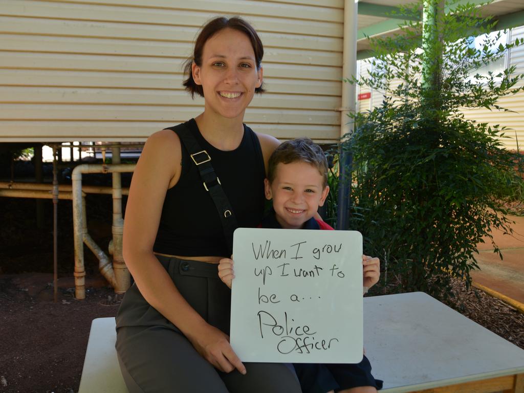 Excited for their first day of Prep at Rangeville State School are Jaaxon McInneny and his mum Alisha McInneny. January 22, 2024.