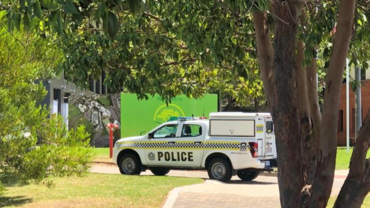 A police vehicle at Golden Grove High School after reports of an assault. Picture: The Advertiser