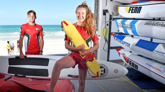 Henley High students Maguire Reid and Ella Andrews take part in Henley High’s Surf Lifesaving program. Picture: Mark Brake/AAP