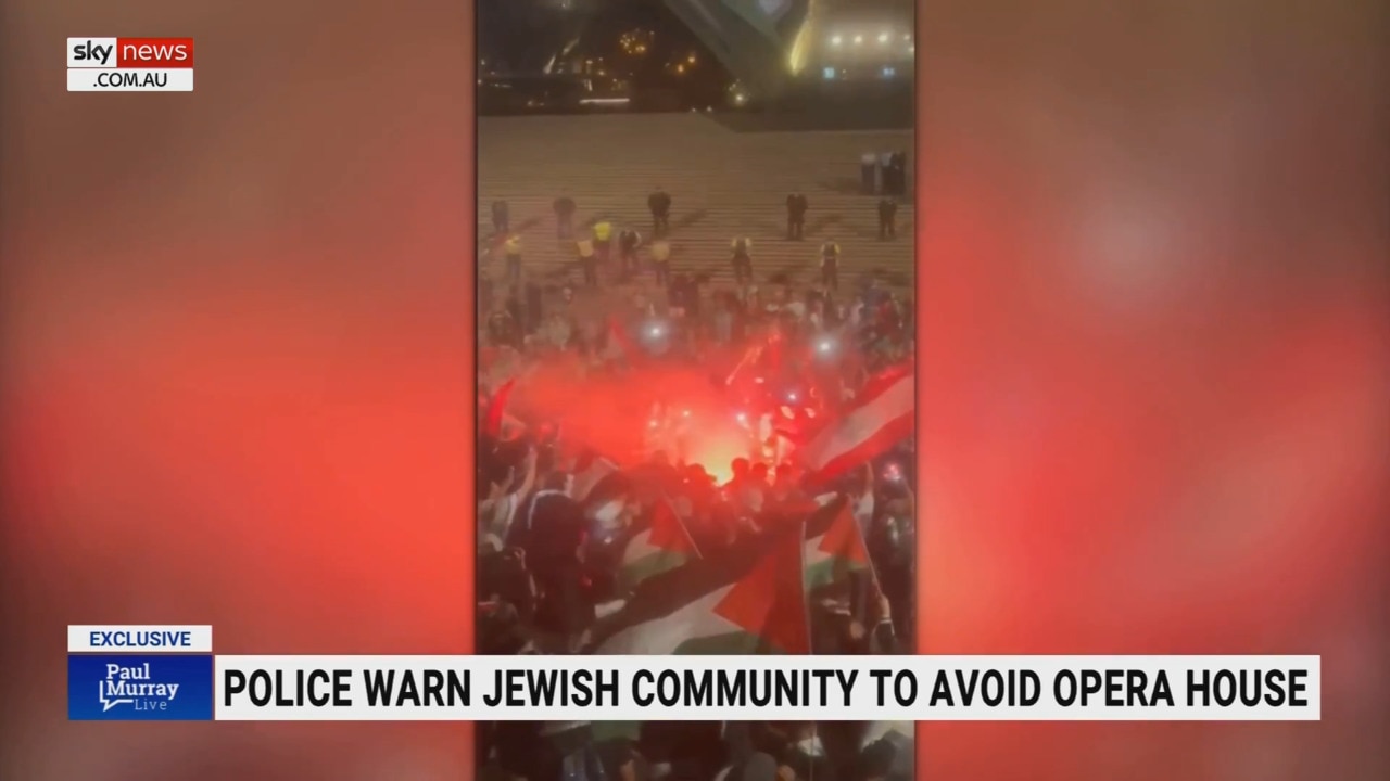 Pro-Palestine group lights flares outside Sydney’s Opera House amid Israel tribute