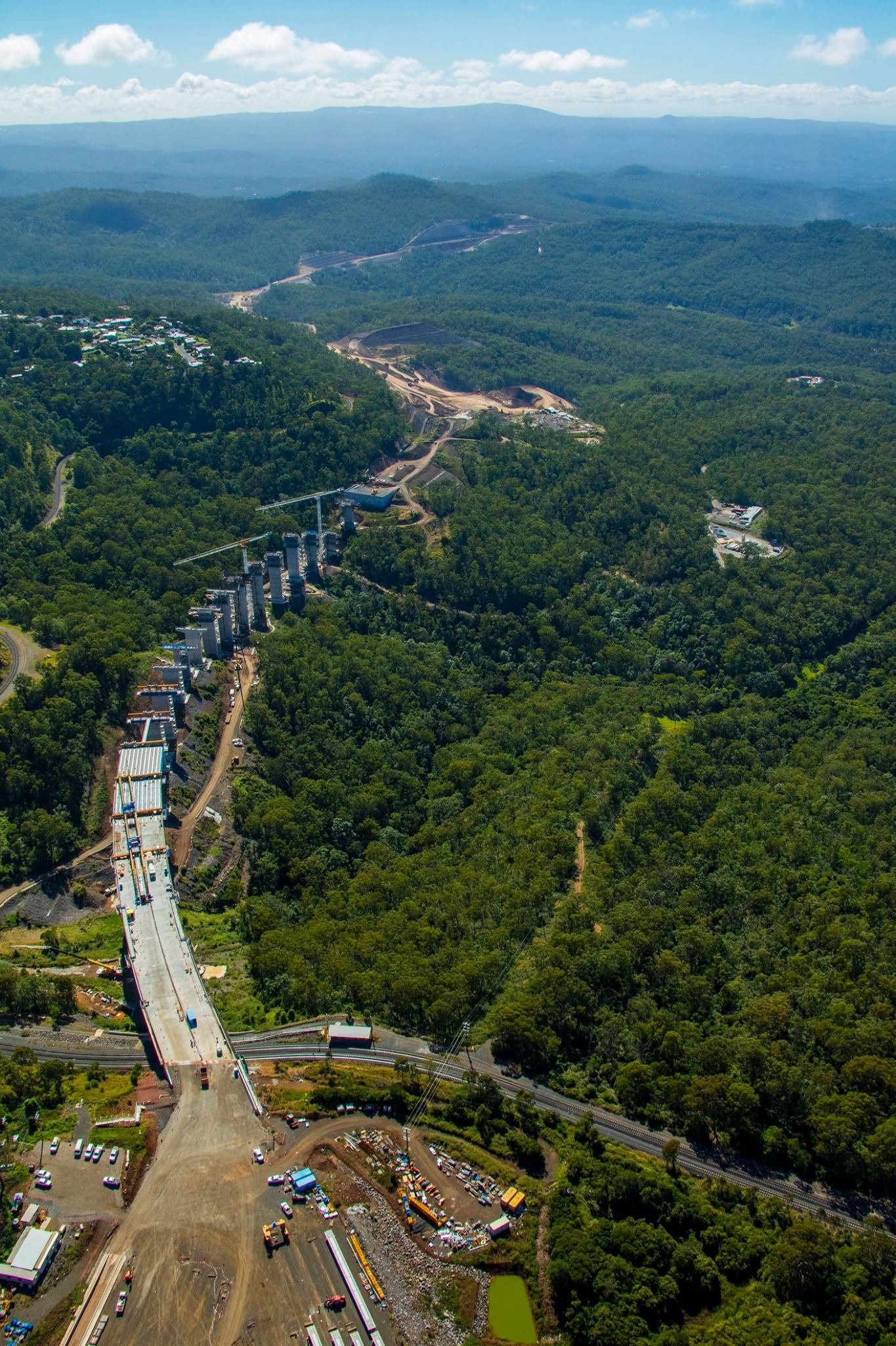 Nexus has shared new aerial images of work on the Toowoomba Second Range Crossing. TSRC viaduct progress in April 2018. Picture: Starboard