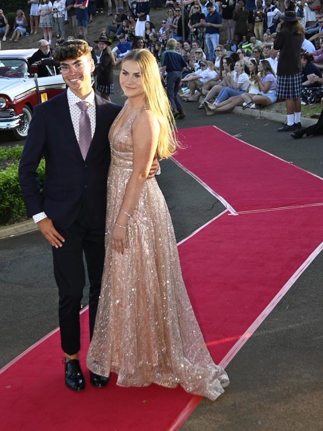 Harristown High School formal 2020 at Highfields Cultural Centre. From left; Jayde Oliver and Cody Mutch.
