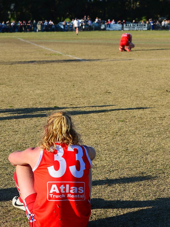 Sorrento’s Jonathon Croad cuts a forlorn figure after the Sharks lost to Somerville. Picture: Derrick den Hollander