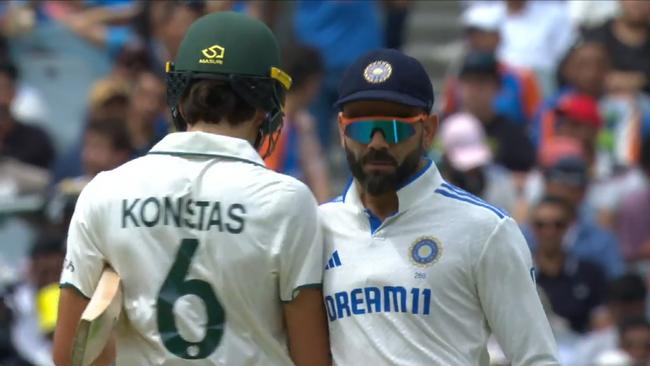 Australian teenage debutant Sam Konstas and Indian legend Virat Kohli have clashed in wild scenes on the opening day of the Boxing Day Test. Picture FOX Sport