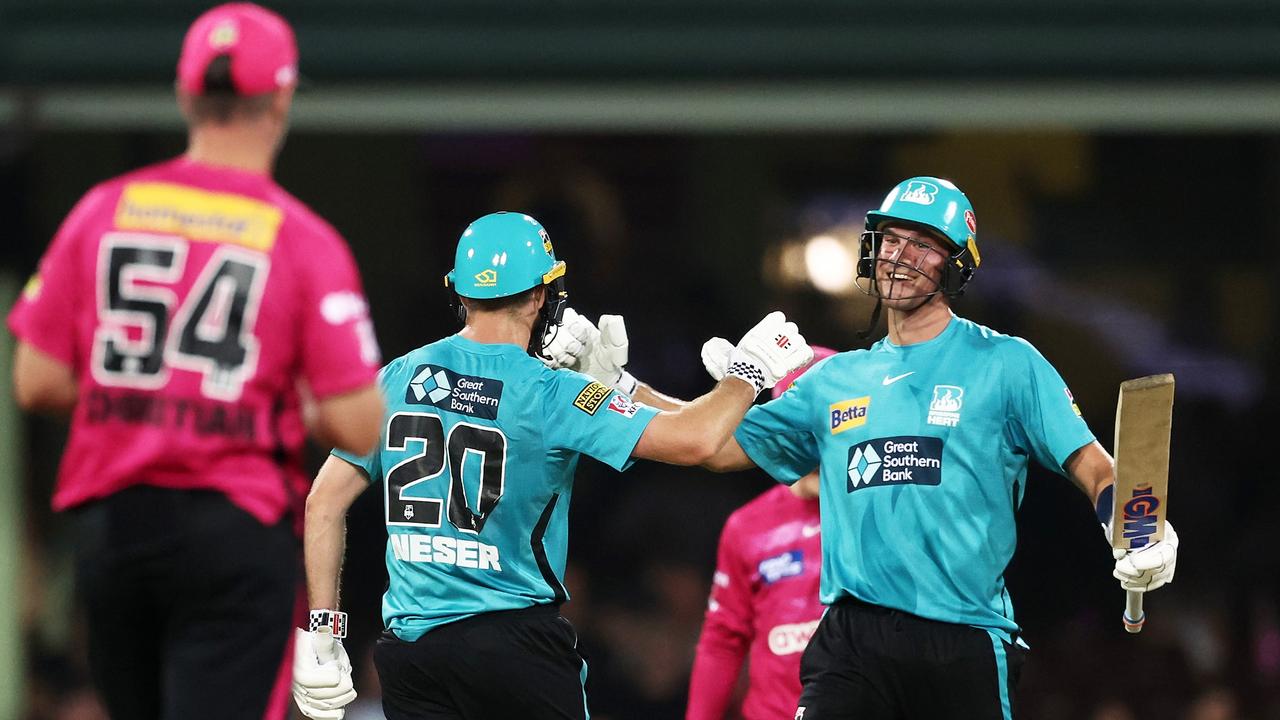 Michael Neser and James Bazley after hitting the winning runs. Picture: Matt King/Getty Images