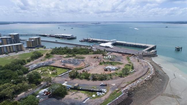 An aerial image of the Darwin luxury hotel site at the Waterfront around midday on Monday