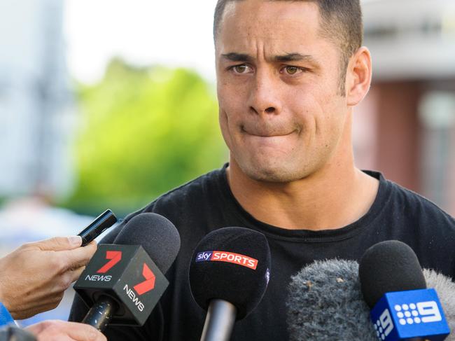 Image ©Licensed to i-Images Picture Agency. 16/05/2016. London, United Kingdom. Jarryd Hayne outside Stamford Bridge. Jarryd Hayne, Jarryd Hayne, Fiji, Rugby 7s, London, Stamford Bridge, Jarryd Hayne talks to the media outside Stamford Bridge Football ground ahead of his decision to play for the Fiji Rugby 7s in the forthcoming Rio Olympics.Picture by Anthony Upton / i-Images